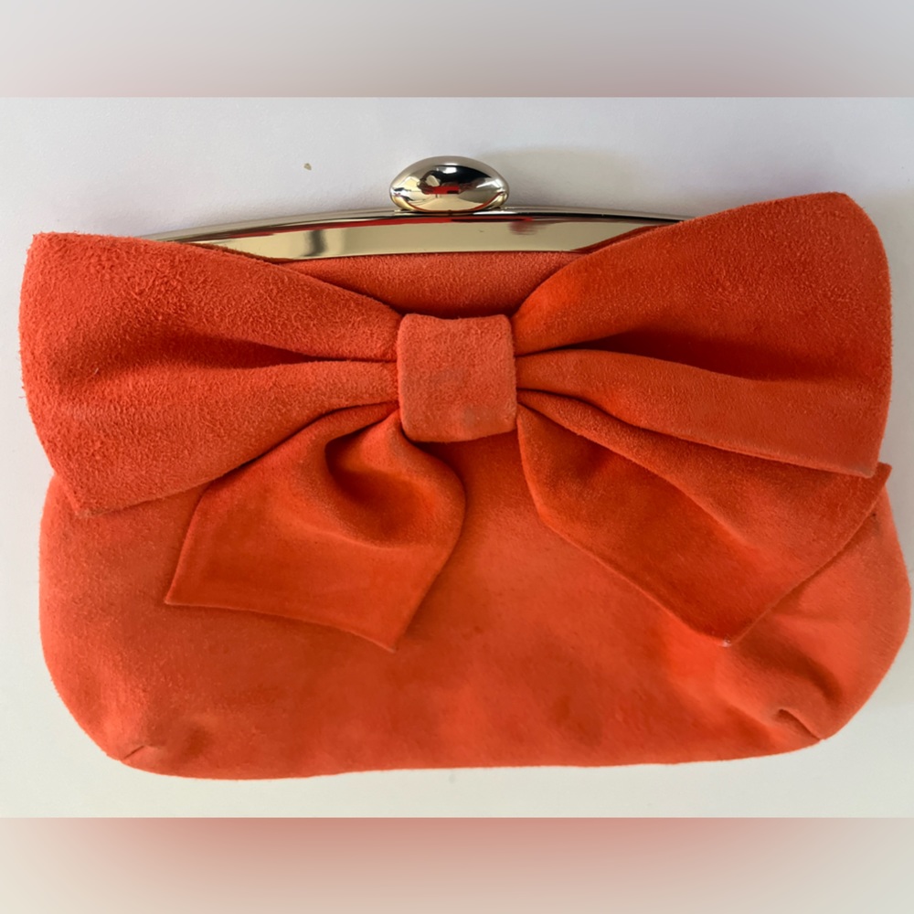 Cute orange suede bow clutch